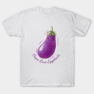 Peace Love Eggplants Watercolor Cute T-Shirt